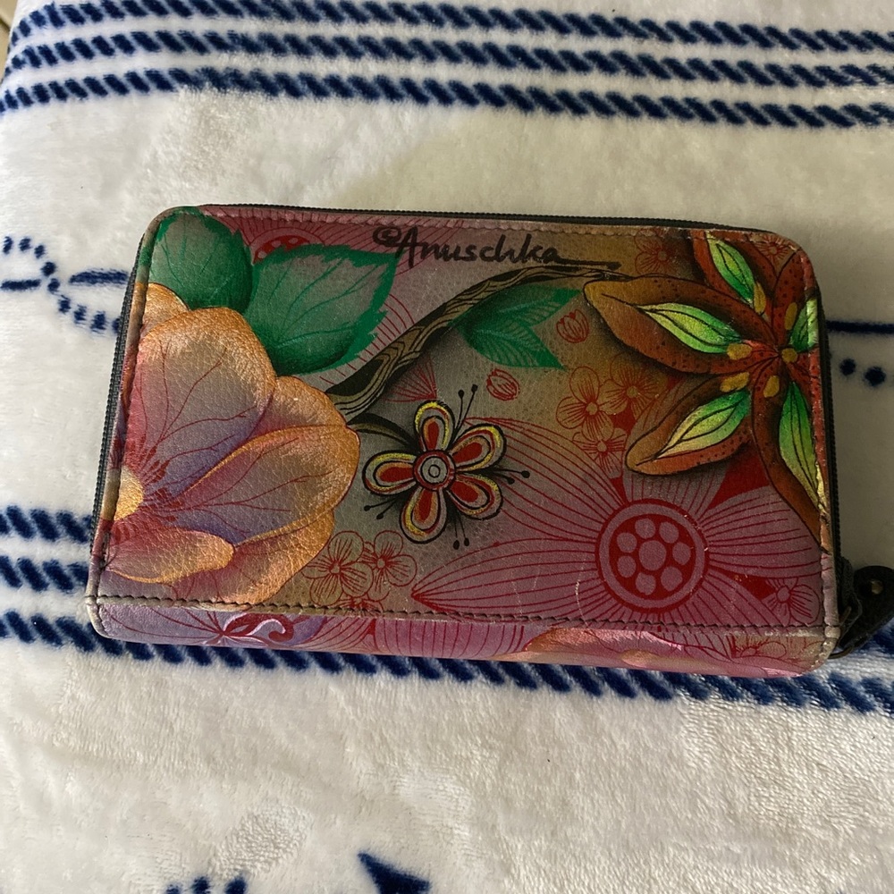 Anuschka RETIRED Wallet "BLISSFUL BIRD" TWIN ZIP ORG WALLET 6x3.5X1.5.